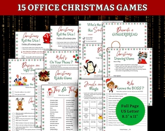 Pacchetto di giochi stampabili per feste di Natale in ufficio, giochi per feste di lavoro e vacanze, giochi di Natale aziendali, attività per le vacanze sul posto di lavoro, team building