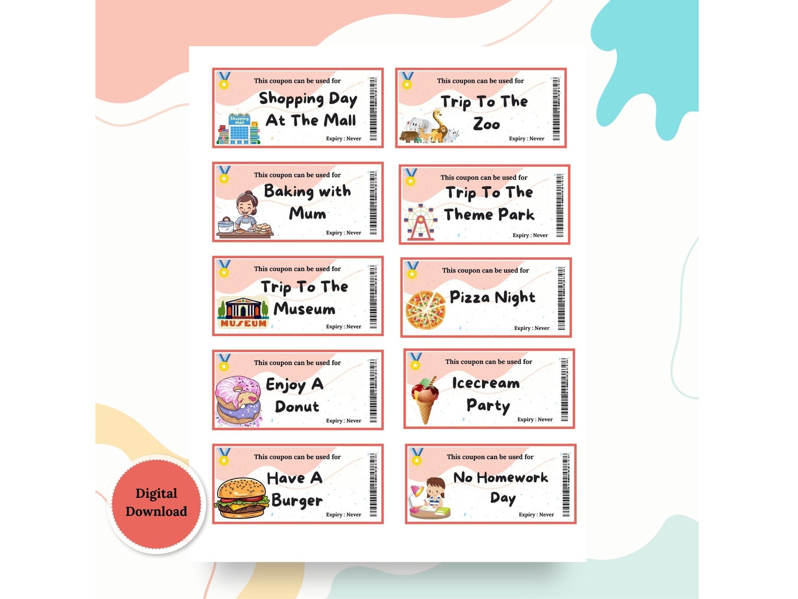 Printable Kids Reward Coupons Fun Behavior Incentive Charts for ...