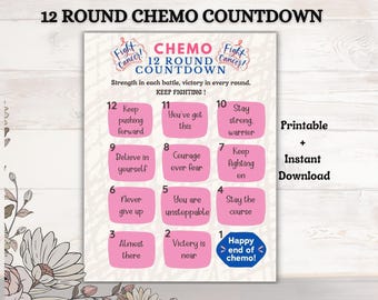 12 Round Breast Cancer Chemo Tracker Printable Treatment Countdown Calendar Cancer Fighter Motivate Chemo Care Package Cancer Journey