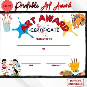 Printable Art Award Certificate Artist Award Certificate Digital Download for Art Competitions and Classes Custom Certificate Template