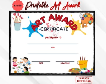 Printable Art Award Certificate Artist Award Certificate Digital Download for Art Competitions and Classes Custom Certificate Template