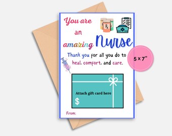 Geschenkkartenhalter zur Wertschätzung der Krankenschwester, druckbares Geschenk für die Krankenschwester, Geschenk zur Krankenschwesterwoche