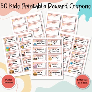Printable Kids Reward Coupons Fun Behavior Incentive Charts for Children Positive Reinforcement Printable Coupon Set Reward System for Kids
