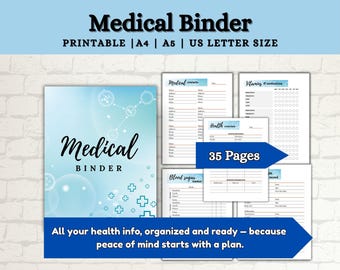 Printable Medical Binder PDF Household Binder Medical Planner Journal Emergency Binder Caregiver Binder Medical Log Chronic Illness Planner