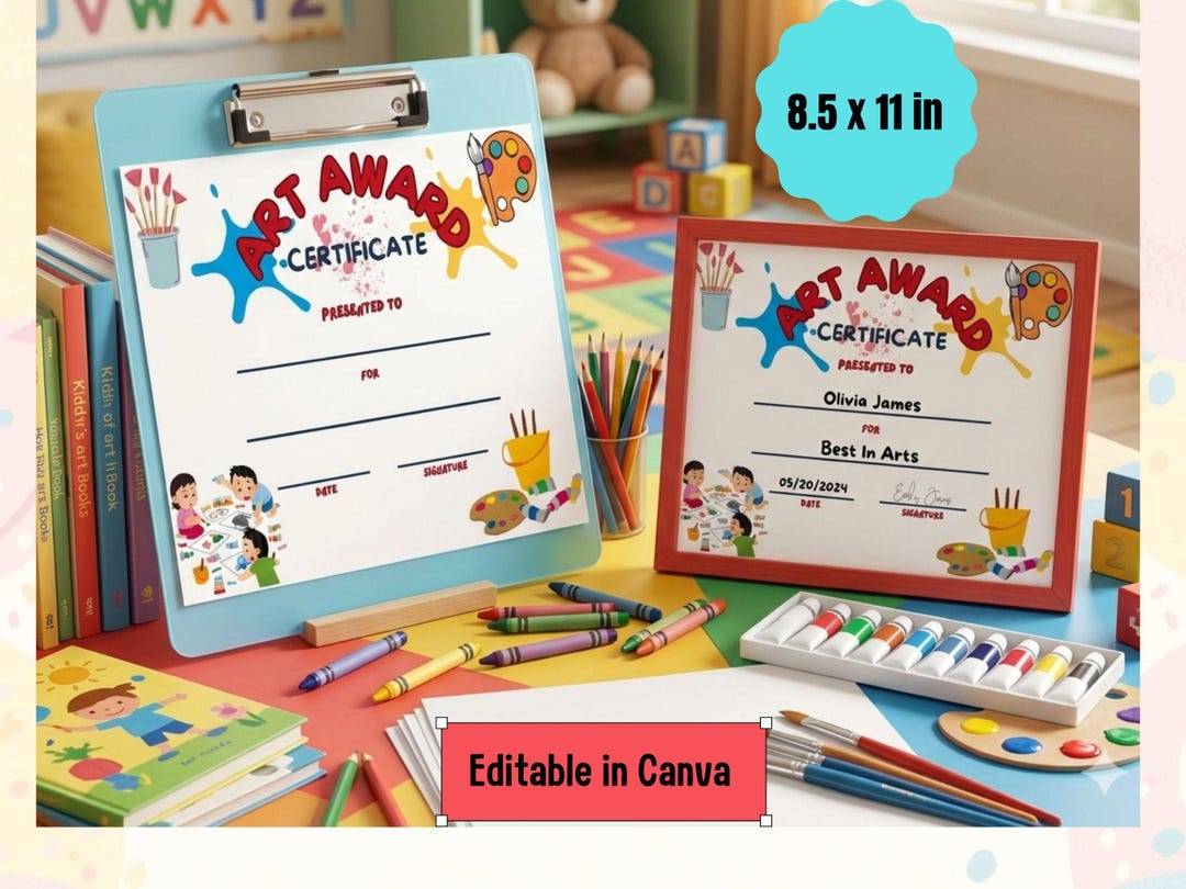 Editable Art Award Certificate Template Printable Kids School Art Show ...