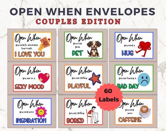 Open When Envelopes for Couples Printable Long Distance Relationship Gift Anniversary Boyfriend Girlfriend Valentine Love Letters