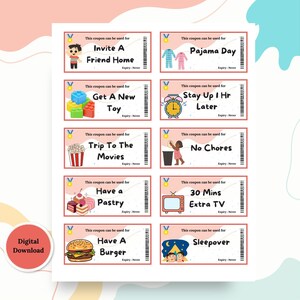 Printable Kids Reward Coupons Fun Behavior Incentive Charts for ...