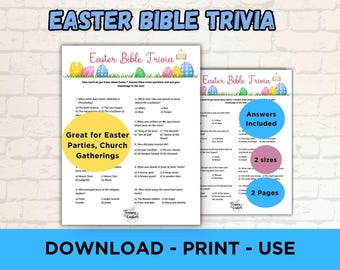 Trivial de Pascua Juego bíblico de Pascua Juegos de trivia bíblica Juegos bíblicos de iglesia Juegos escolares de Pascua Juego imprimible de escuela dominical, juegos para grupos de jóvenes