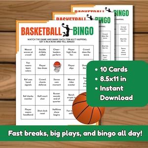 Basketball Bingo 10 Unique Printable Basketball Bingo Cards Basketball Bingo Printable Basketball Party Games College Basketball