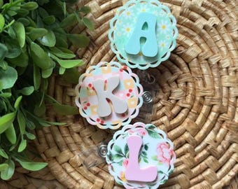 Custom Scalloped Initial Badge Reel Cover, Acrylic Name Tag Holder