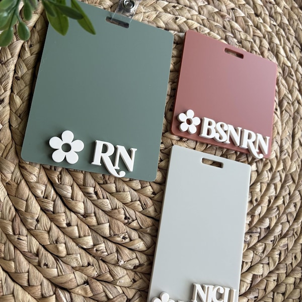 Custom Acrylic RN Badge Buddy: Bone Color Accent, Nurse Gift