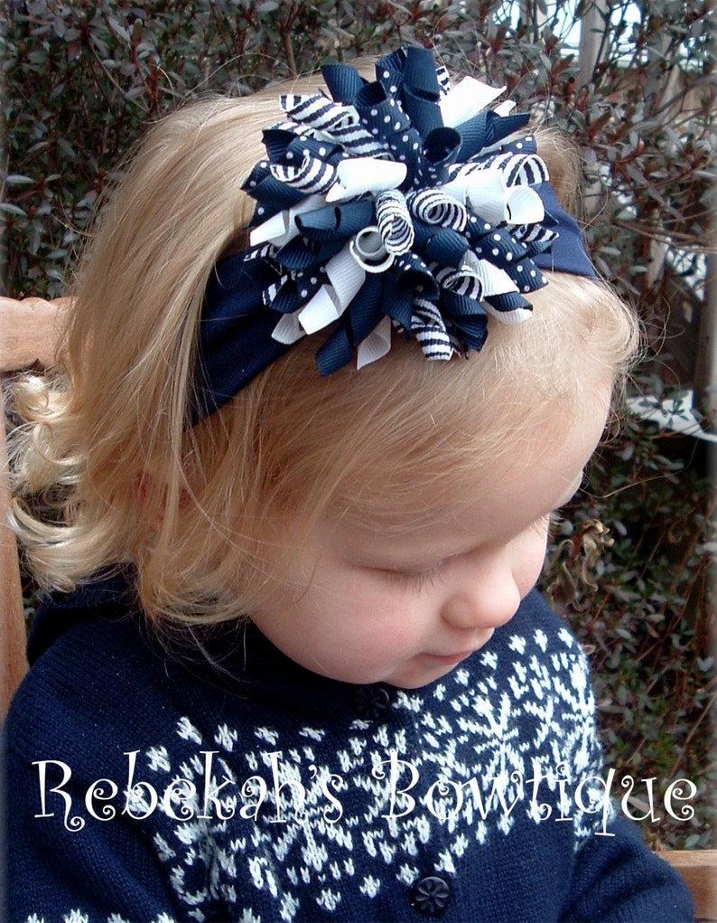 Baby Headband Navy blue headband Infant Headband blue white Etsy