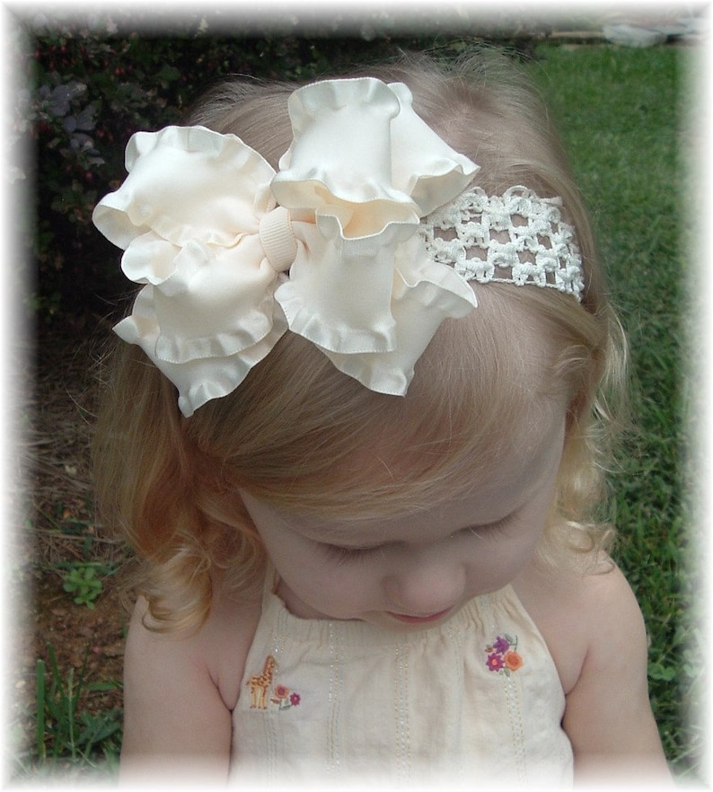 flower girl ivory newborn headband hair bows ivory infant headband double ruffle hair bows ivory baby headband double ruffle headbands