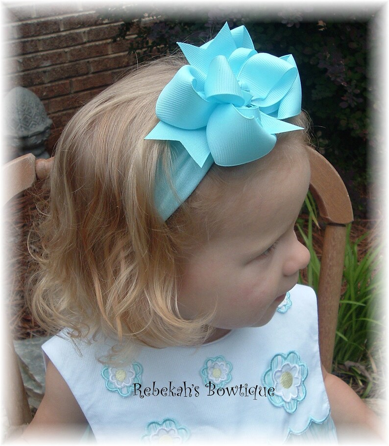 Light blue baby headband OOAK hair bows unique headband Etsy