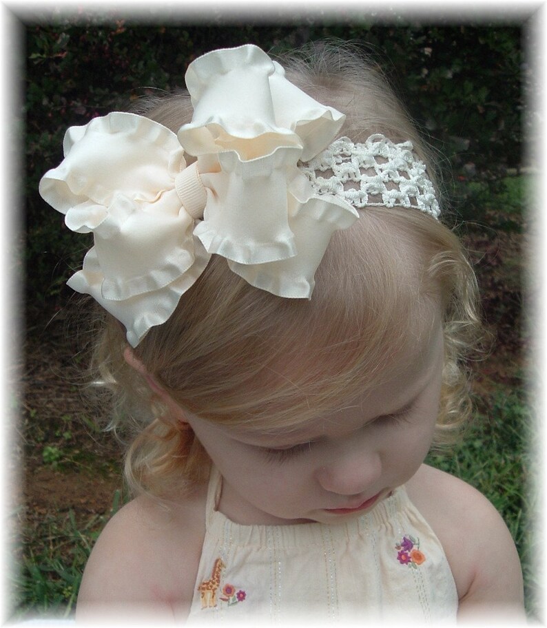 flower girl ivory newborn headband hair bows ivory infant headband double ruffle hair bows ivory baby headband double ruffle headbands