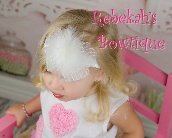 Bébé Blanc Bow Bandeau Cheveux Bande Pour Baptême Baptême en organza avec croix