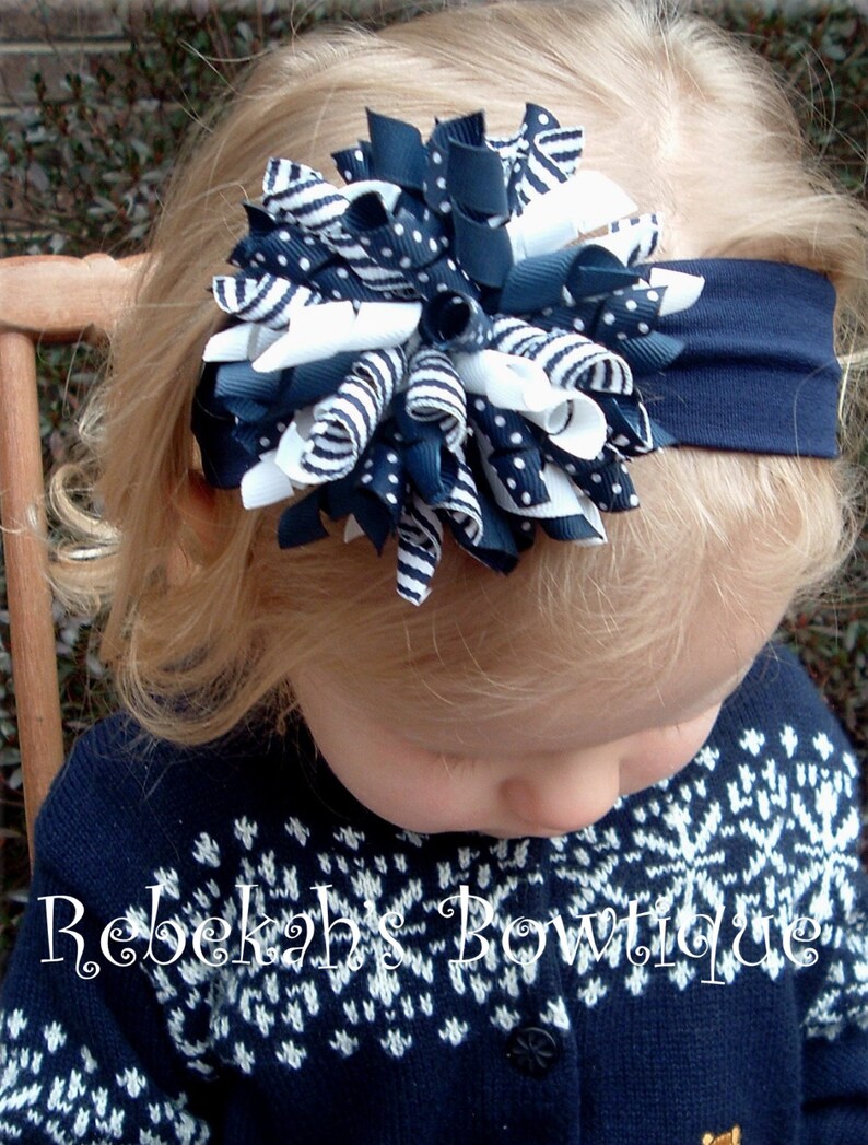 Baby Headband Navy blue headband Infant Headband blue white Etsy
