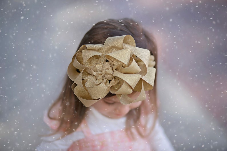 Glitter hair bow pageant wear Golden bows Hair bows for girls Baby headbands Boutique hairbow Christmas Gold Headband Loopy Hair Clip