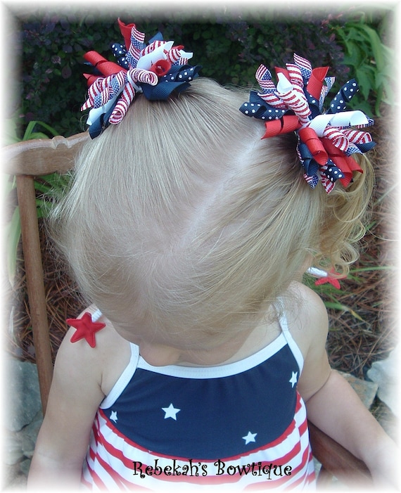 4th of July White Hair Bow