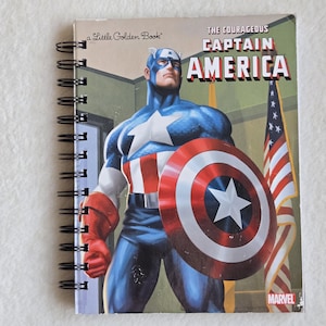 May include: A Little Golden Book featuring Captain America, a superhero with a red, white, and blue costume, holding his shield. The book cover has the title "The Courageous Captain America" and the Marvel logo.