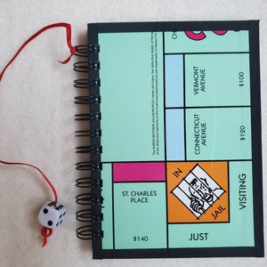 Recycled Monopoly Game Board Spiral Bound Journal Upcycled Tablet Notebook Free Shipping!