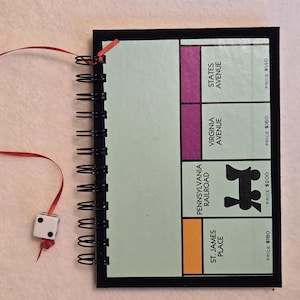 Recycled Monopoly Board Spiral Bound Journal Upcycled Tablet Notebook Free Shipping!