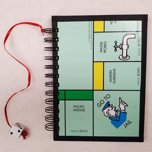 Recycled Monopoly Board Spiral Bound Journal Upcycled Tablet Notebook Free Shipping!