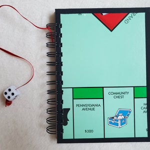 Recycled Monopoly Game Board Spiral Bound Journal Upcycled Tablet Notebook Free Shipping!