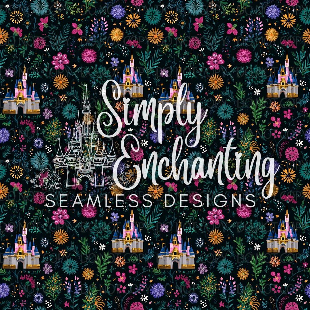 Fantasy Castle Floral Seamless Pattern | Fairytale Pink & Blue Digital ...