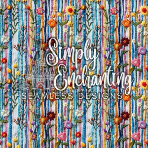 3D Floral Embroidery, Seamless Pattern, Commercial Use, digital print file, instant download, colorful wildflowers for sublimation, fabric