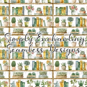 Watercolor Bookish Seamless Pattern | Digital Download for Fabric, Sublimation, Book & Plant Lover Design | Floral PNG File