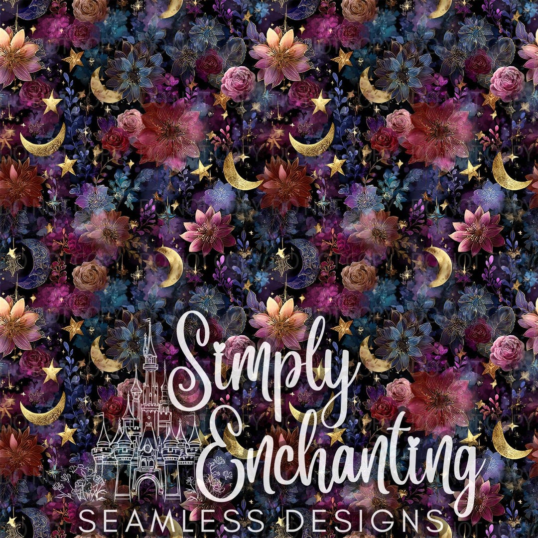 Midnight Floral Moon Seamless Pattern | Gold Celestial Digital Paper ...