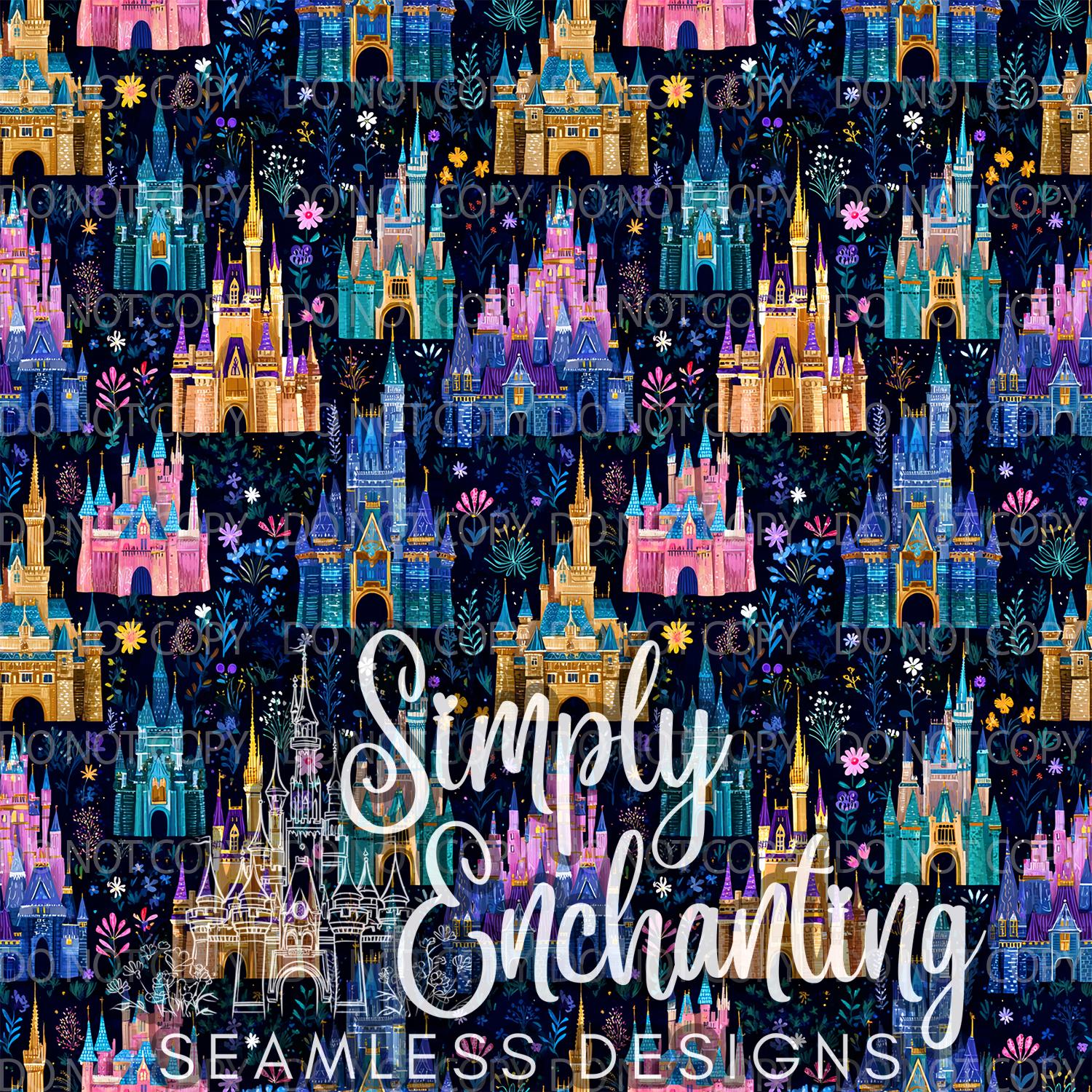 4 Designs- Fantasy Castle Floral Seamless Patterns | Fairytale Pink ...