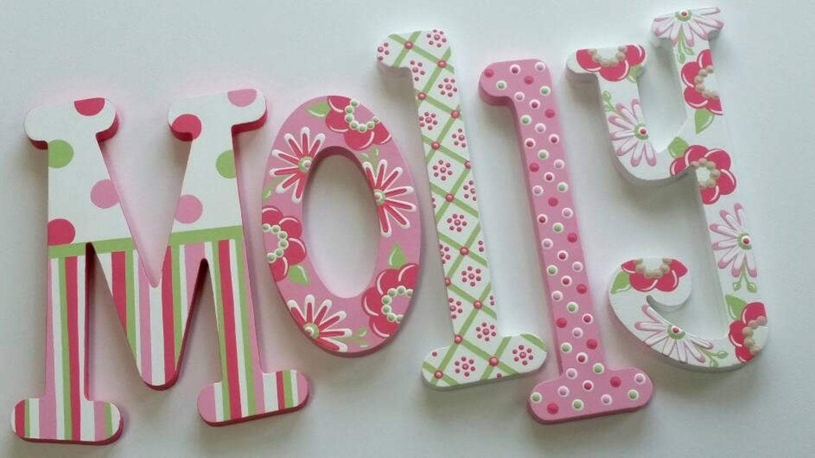 OLIVIA Pink & Green Wall Letters Wooden Letters for Baby Etsy