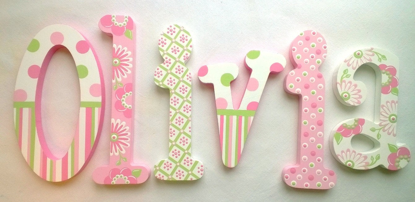 OLIVIA Pink & Green Wall Letters Wooden Letters for Baby Etsy