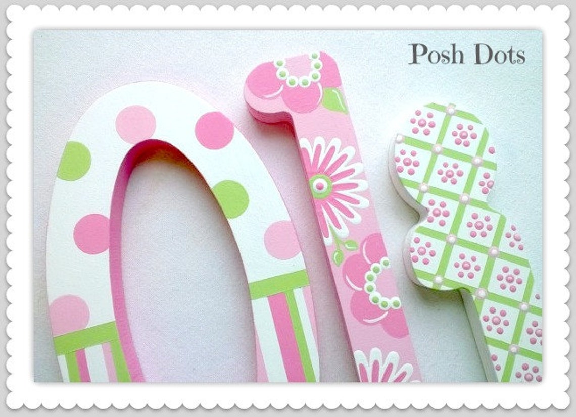 OLIVIA Pink & Green Wall Letters Wooden Letters for Baby Etsy