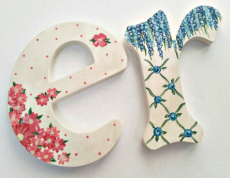 EVERLY Hand Painted Wooden Nursery Letters Vintage Floral Etsy