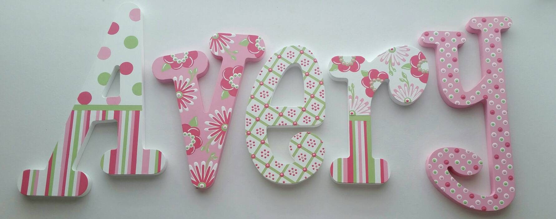 OLIVIA Pink & Green Wall Letters Wooden Letters for Baby Etsy