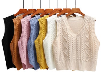 Hollowed Knit V Neck Drawstring Sweater Vest