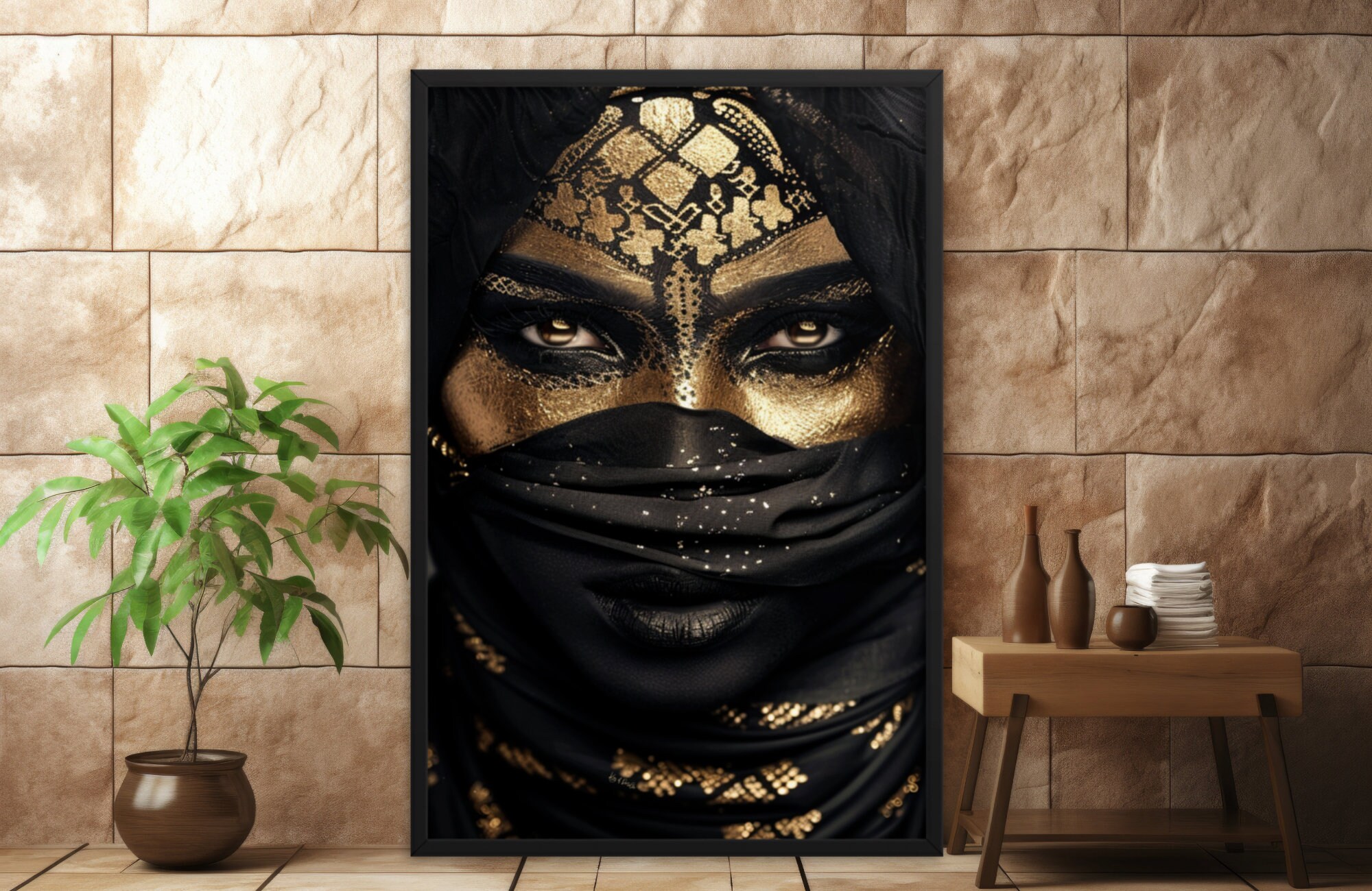 Arabic Woman Portrait 2 Black Gold Art Digital Download Poster Arabic Woman Portrait 2 Black Gold Art Digital Download Poster
