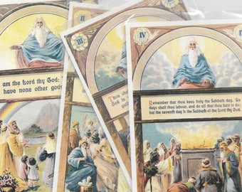 Antique Postcard Set of Ten Commandments  Full Color Postcard Set Illustrating The Ten Commandments