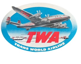 Vintage Paper Luggage Label  TWA Airlines Oval Label   Vintage Luggage Label