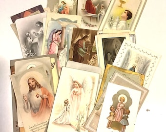 Holy Cards Vintage Collection First Communion and Prayer Cards  Vintage Holy Cards   Variety Group  of Ten Small Cards