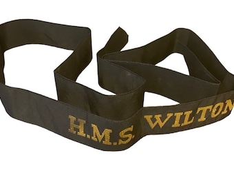 Vintage  H.M.S. Wilton British  Navy Uniform Hat Ribbon   British Navy Uniform Hat Ribbon H.M.S. Wilton  1972 British Navy