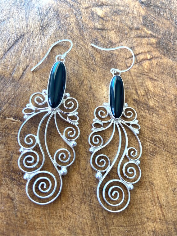 Vintage Sterling Silver Filigree Chandelier Earrings With Vintage Sterling Silver Filigree, Silver Filigree Chandelier Earrings