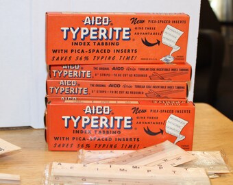 Vintage AICO TYPERITE Index Tabbing System In Original Box  Vintage Clear Index Tabs with White Inserts
