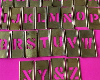 Vintage Brass Letter Stencils Complete Alphabet 1 Inch Tall  New Old Stock  Vintage Brass Alphabet Stencils