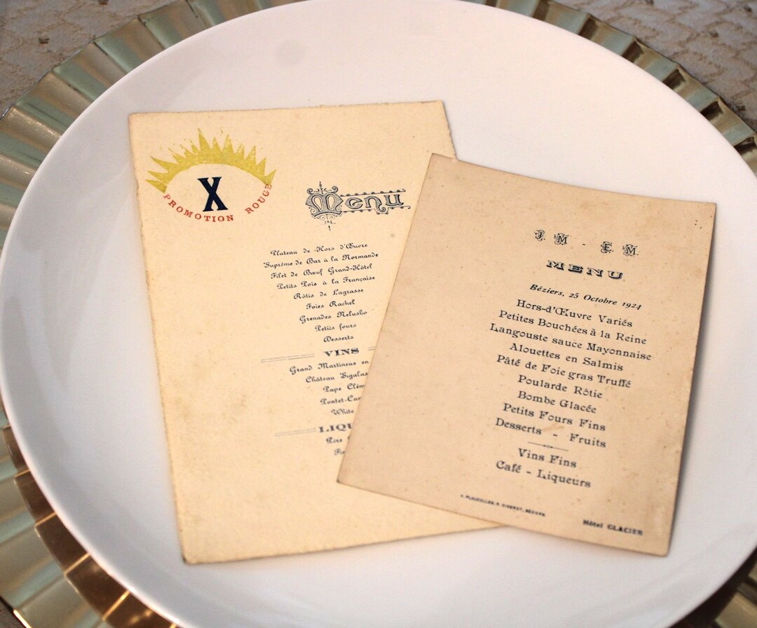 Antique 1924 French Restaurant Menus Two 1924 Antique Menus From France ...