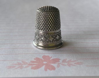 Sterling Vintage  Thimble with Diamond and Dot Design.  Sterling Silver Hallmarked Germany Sewing Thimble