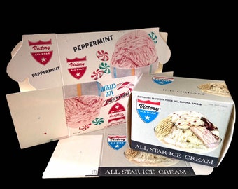 Peppermint Christmas 1950 One Pint Ice Cream Carton Pair  Two 1950s Ice Cream Cartons New Old Stock Never Used or Folded